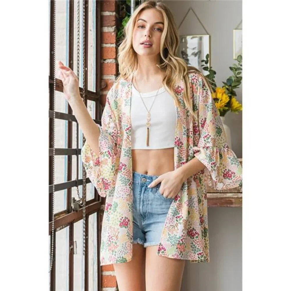Heimish Full Size Multi Color Floral Open Cardigan Plus Size